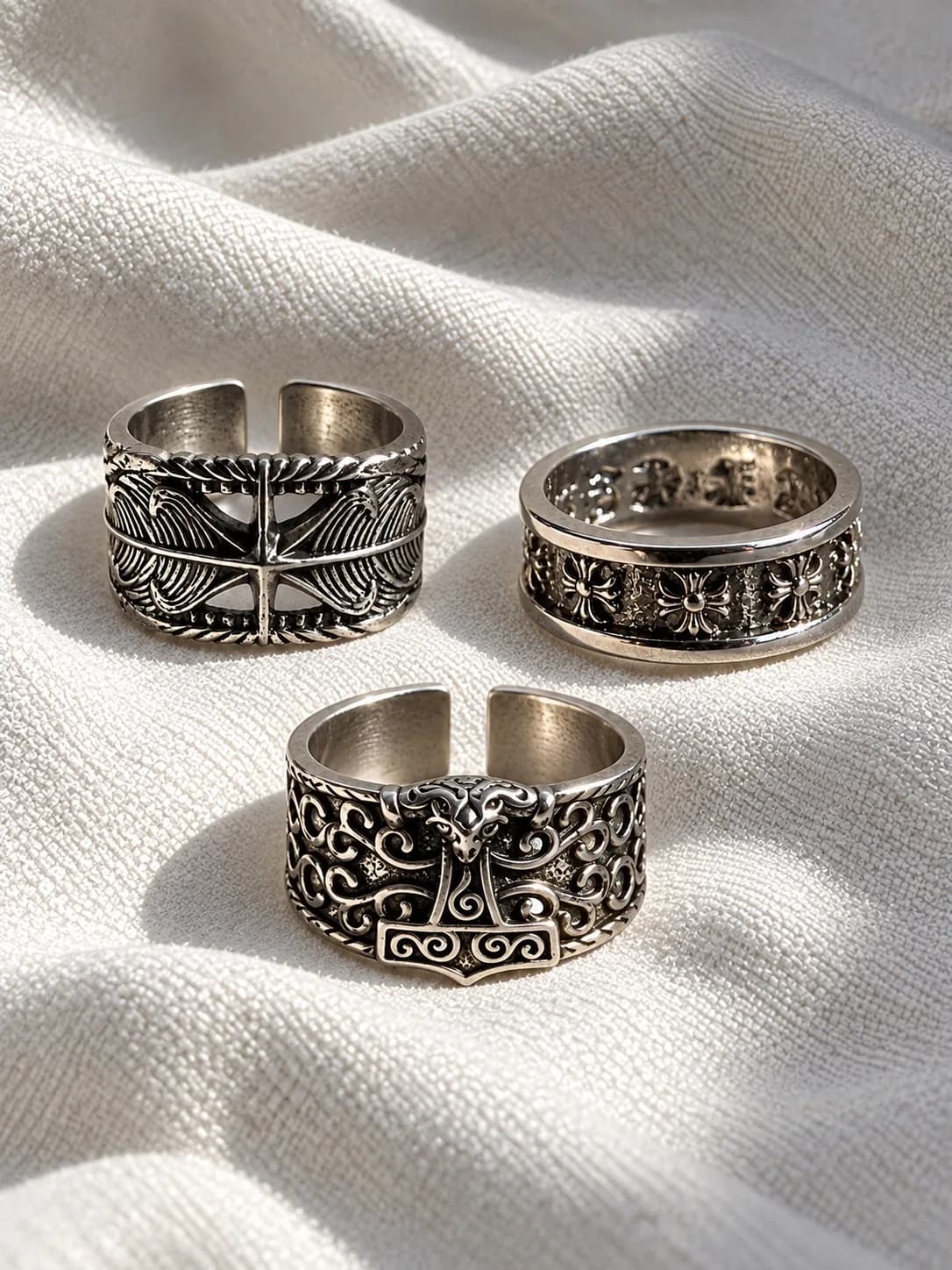 Vintage Ring Trio - Pack of 3 in Silver