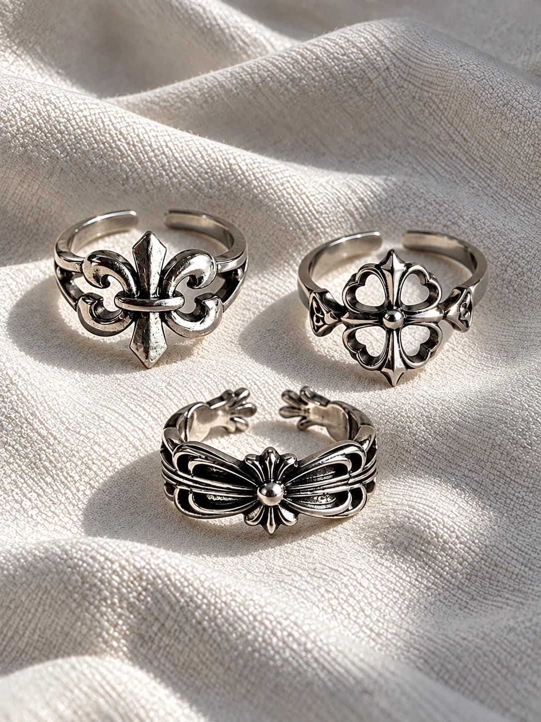 Vintage Ring Trio - Pack of 3 in Silver