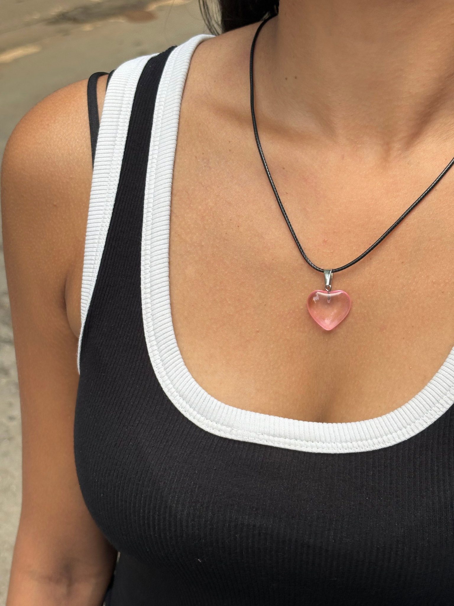 Pink Heart Glass Necklace view 2